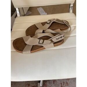 Fashion Butterfly Womens Beige Tan Slingback Sandals Flat Buckle Strap Size 42